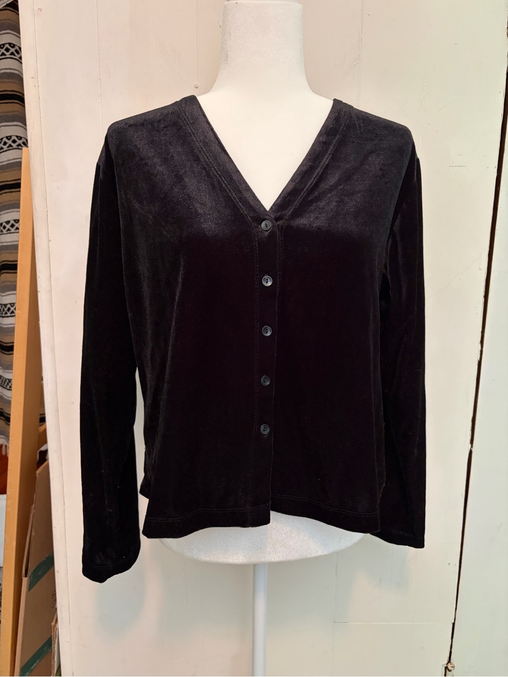 Y2K vintage black silk blend velvet button down top cardigan size M